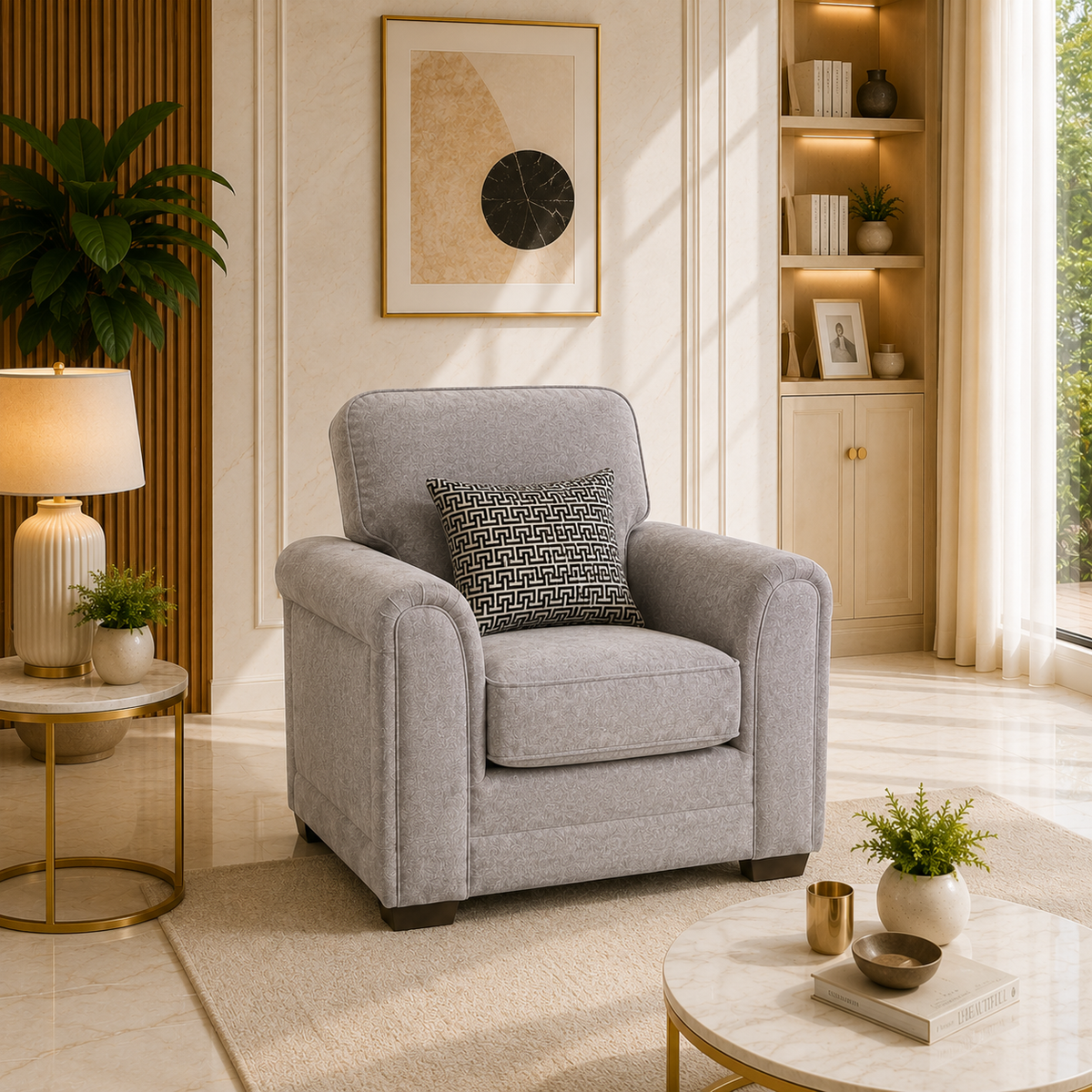 Light gray upholstered armchair