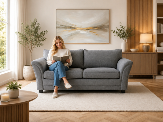 Gray upholstered loveseat 