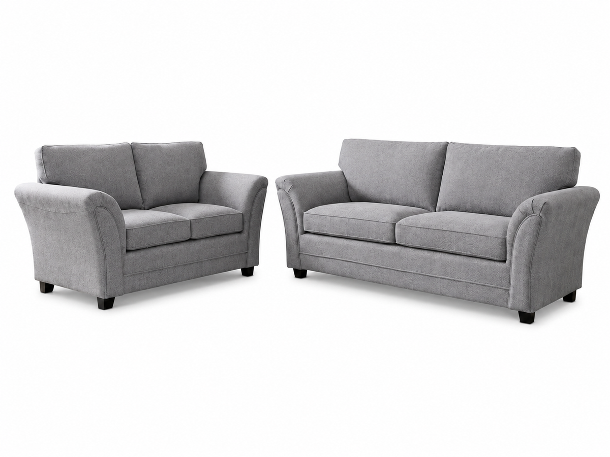 A light gray upholstered loveseat sofa set