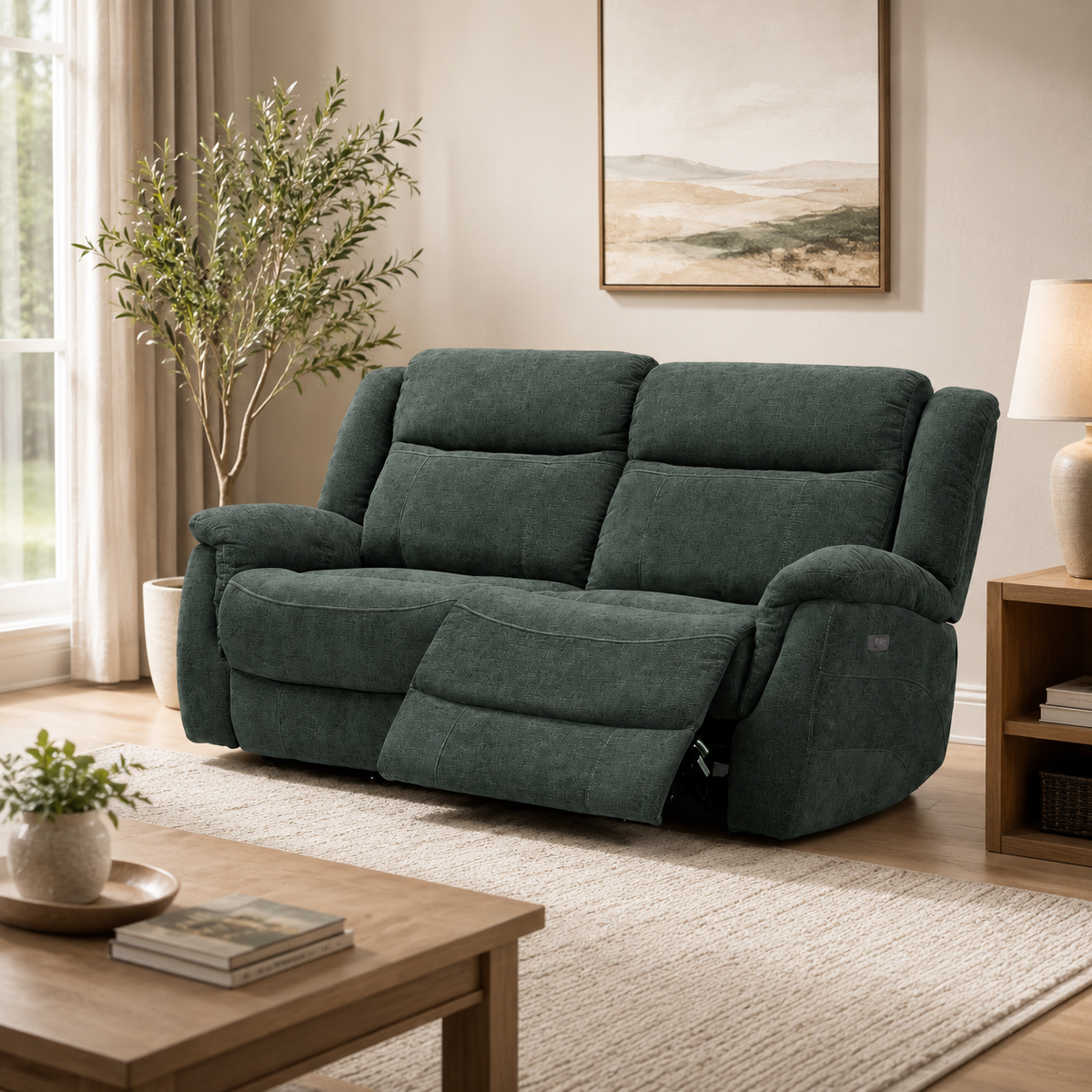 2 Seater Dark green reclining loveseat sofa