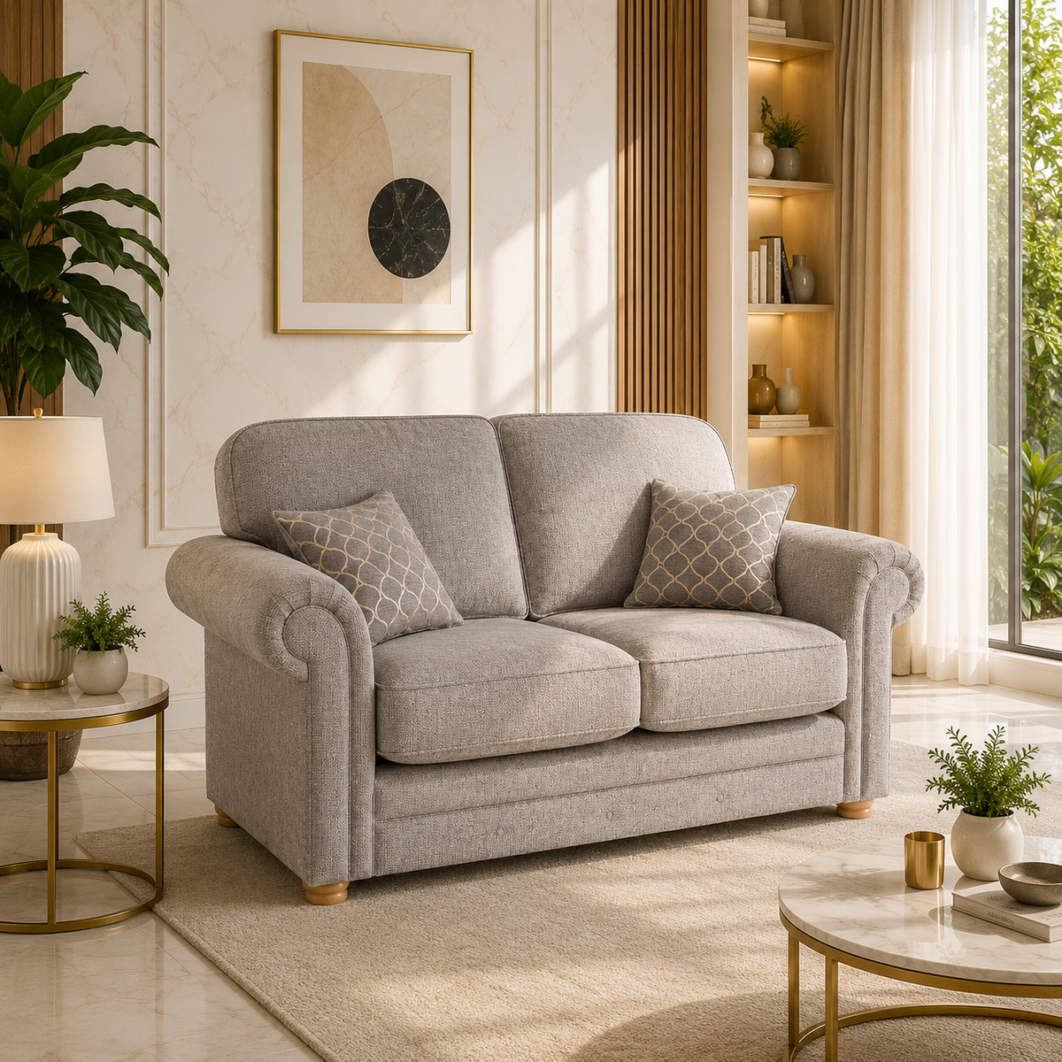 light gray upholstered loveseat sofa
