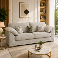 Light beige fabric three-seater sofa