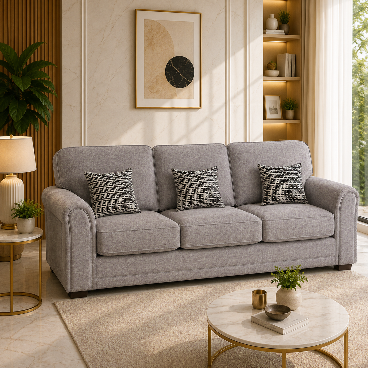  3 seater sofa in light gray fabric sofa