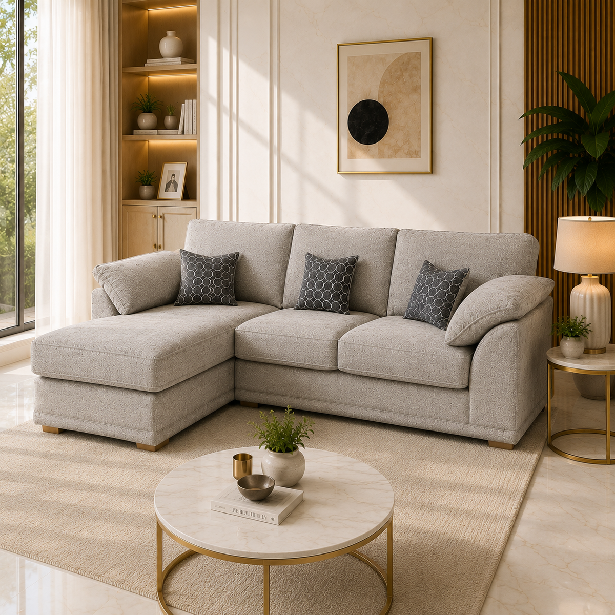 Light gray L-shaped sectional sofa