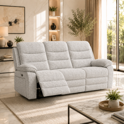 Light gray upholstered reclining loveseat sofa 