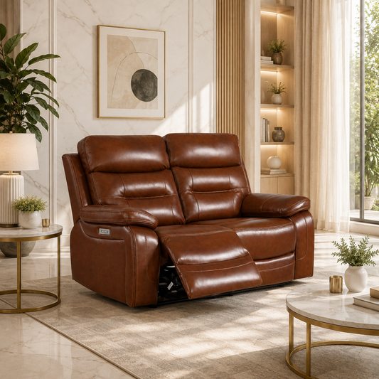 brown leather reclining loveseat sofa