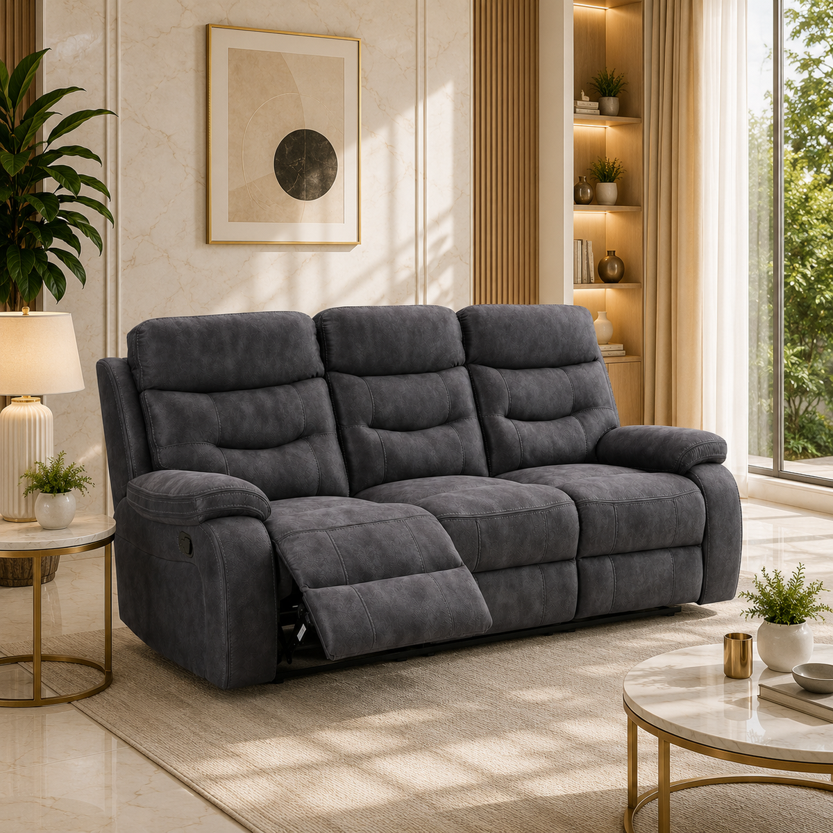 Dark gray three-seater reclining sofa