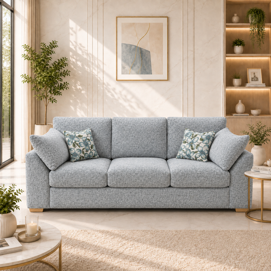 light blue-gray textured fabric sofa