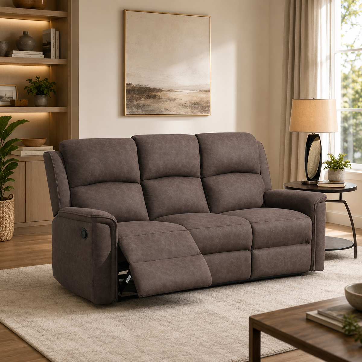 Gray reclining sofa in a living room