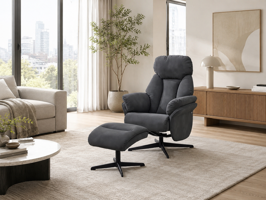 dark gray upholstered recliner chair