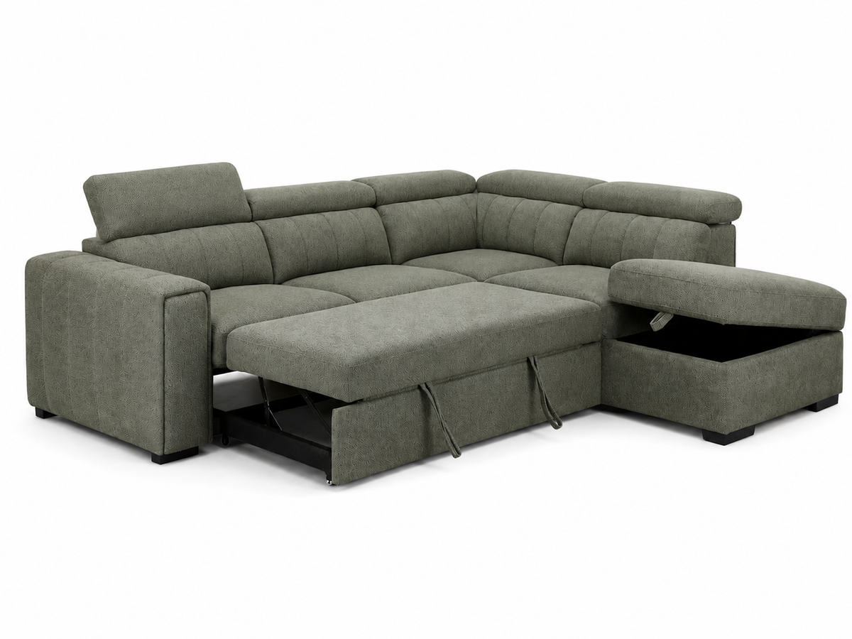 L-shaped sectional sofa upholstered in textured gray fabric