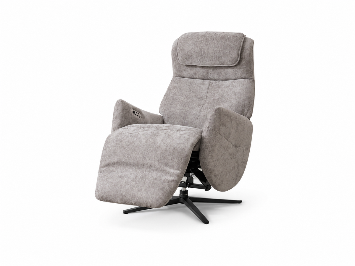 Modern gray fabric recliner chair with headrest