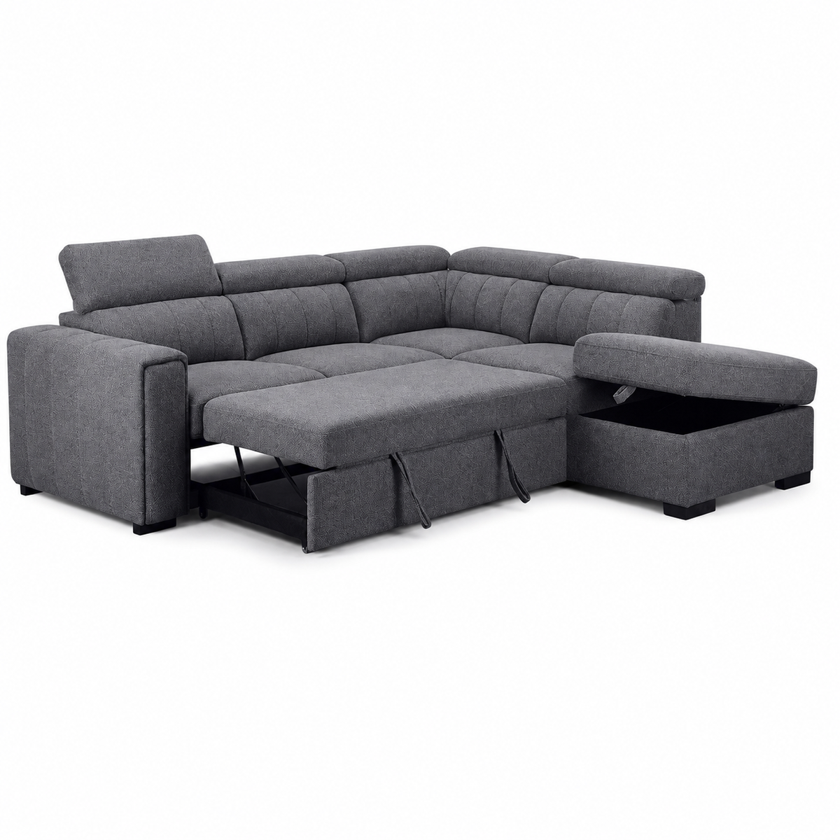 Dark gray fabric sectional sofa with a chaise lounge