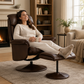 leather recliner chair with an adjustable ottoman