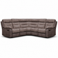 A curved upholstered reclining sectional sofa
