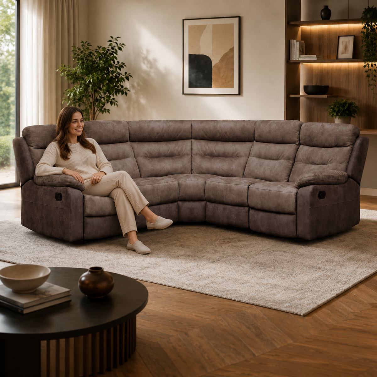 Large sectional recliner sofa with armrest