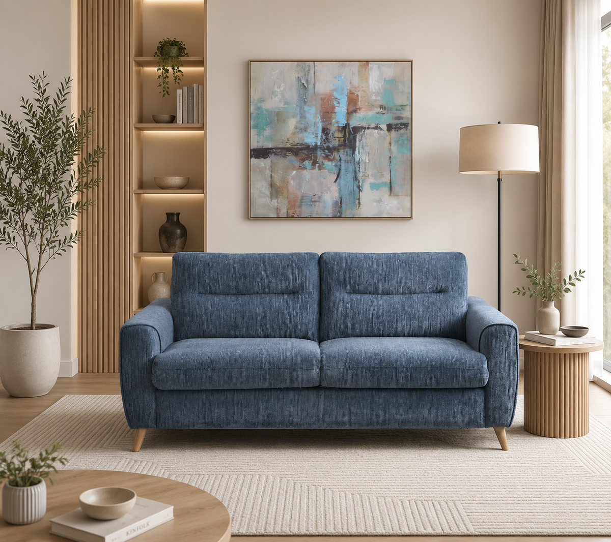 2 Seater Blue upholstered loveseat sofa