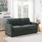 Gray sofa in a living room with white walls and decor