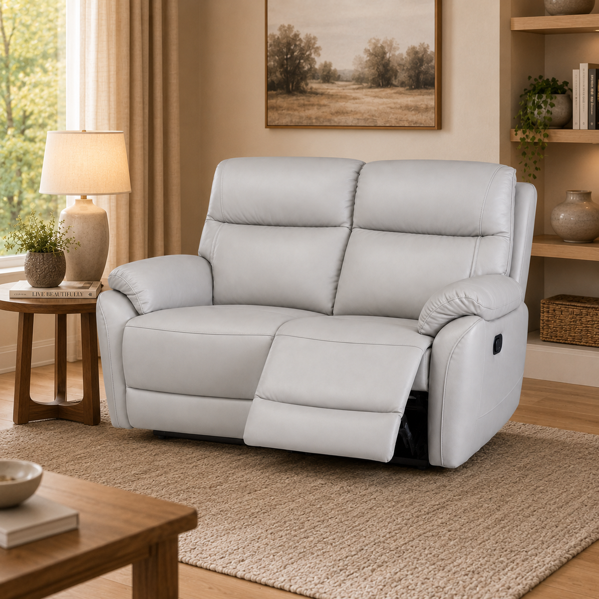 Light gray two-seater reclining loveseat sofa 
