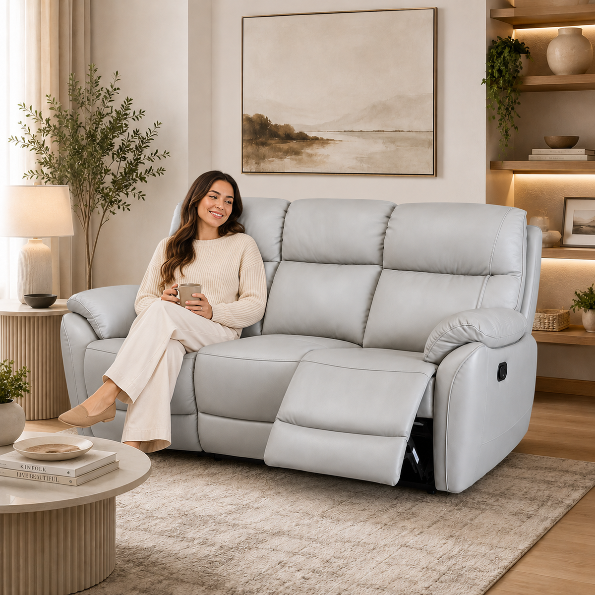 Light gray reclining loveseat in a modern