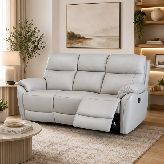light gray three-seat reclining sofa