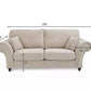 Beige sofa with dimensions labeled