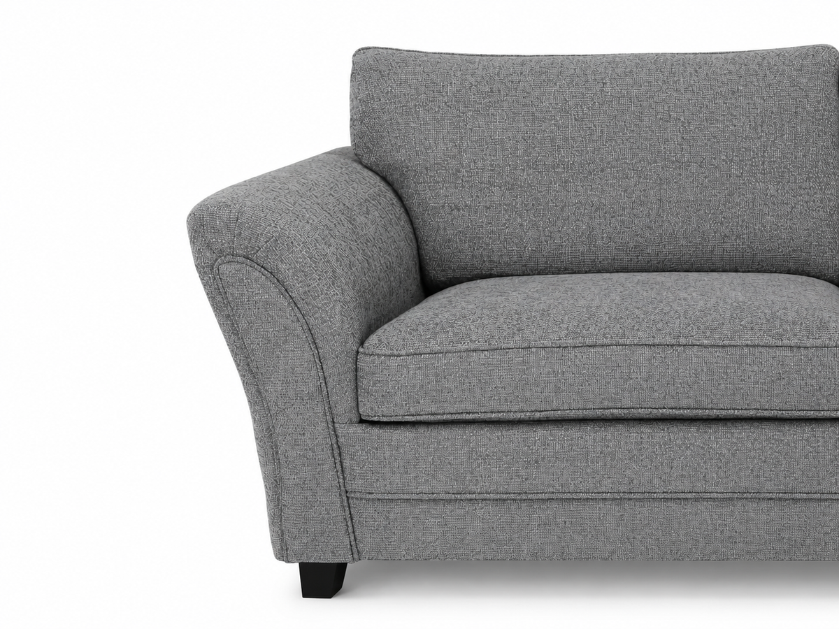 Gray upholstered armchair loveseat corner